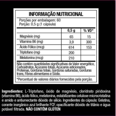 Tabela nutricional Melatonex